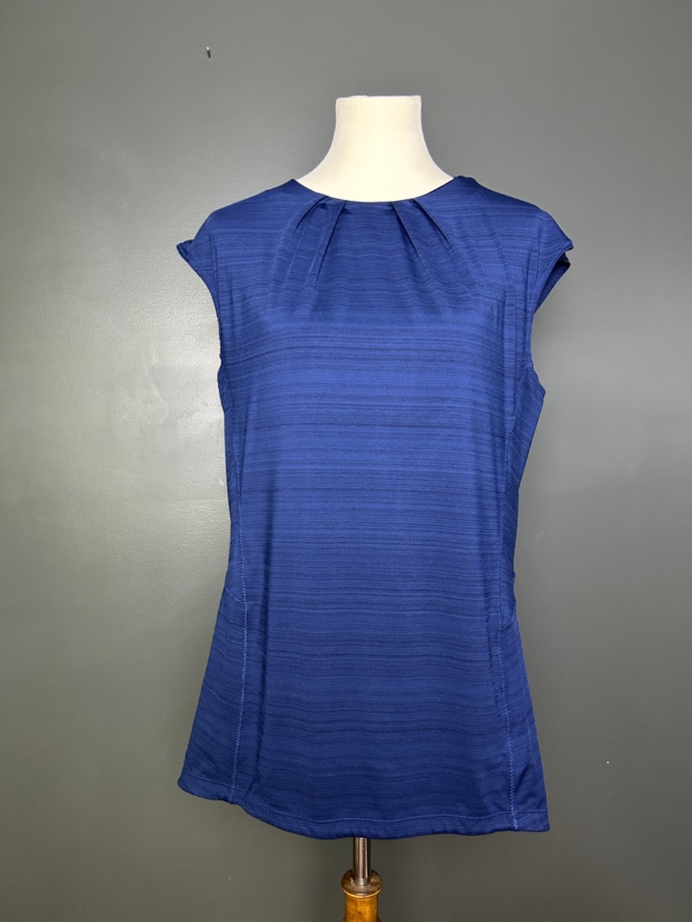 Athleta Royal Blue Pleated Neck Cap-Sleeve Top